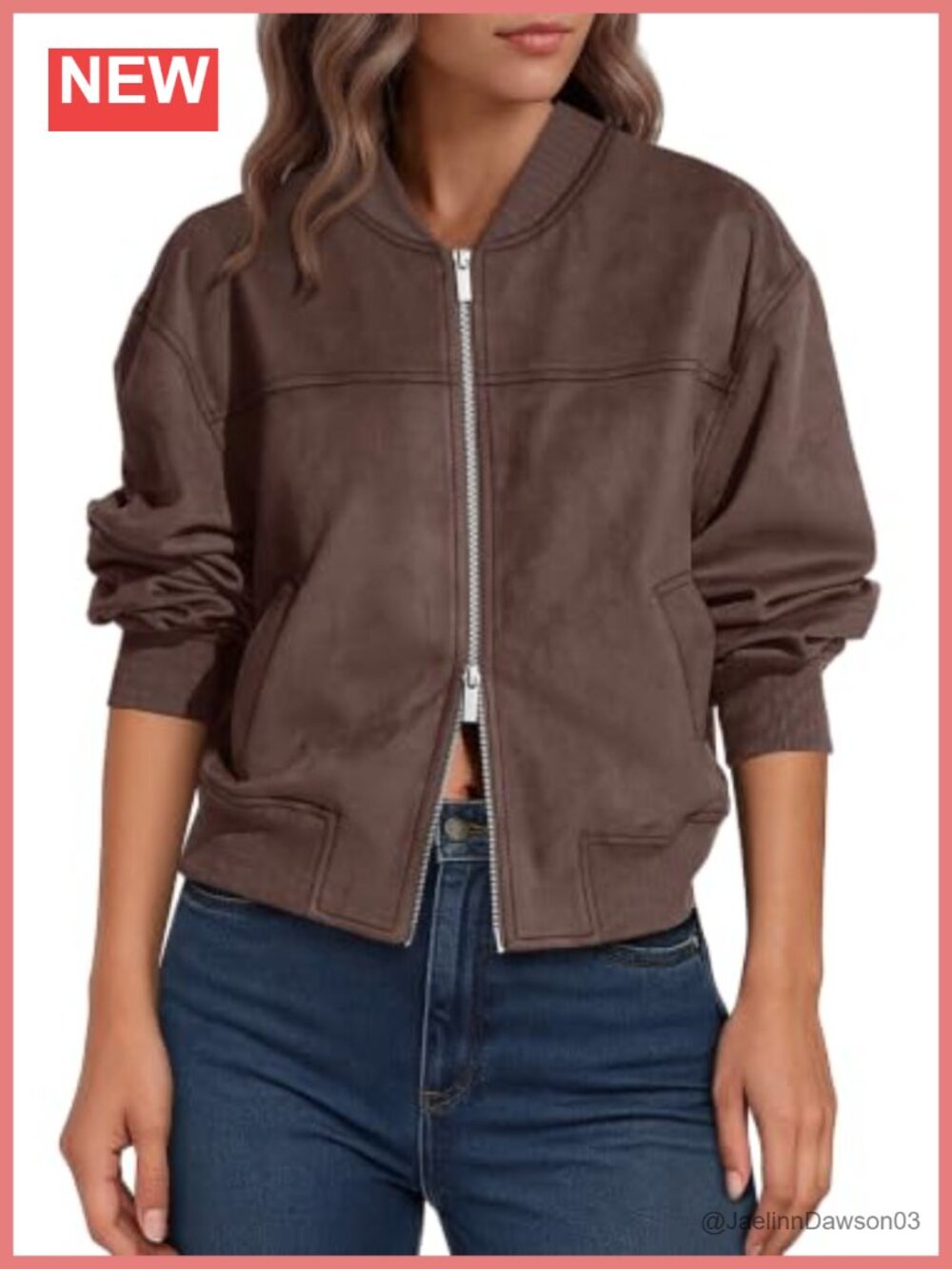 Faux Suede Bomber Jacket Cropped Zip Up Casual Fall Womens